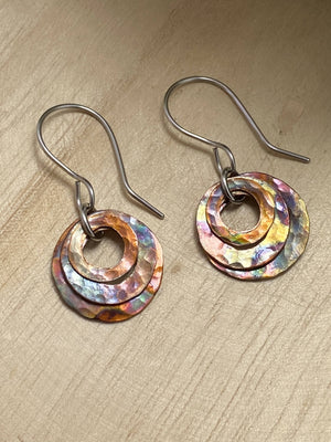 Copper heat coloured circle Earrings/by Simply de novo Creations