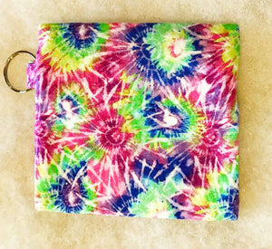 Key Chain Pouch, Coin Purse or Ear Bud Holder - Bright Tie-Dye Print on Fabric - Drinkle Mall Location Only
