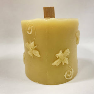 3” Beeswax Wood Wick Pillar Candle With Bee Design