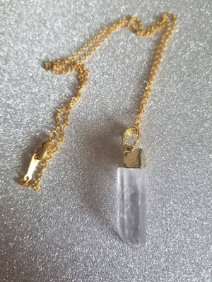 Clear quartz necklace gold