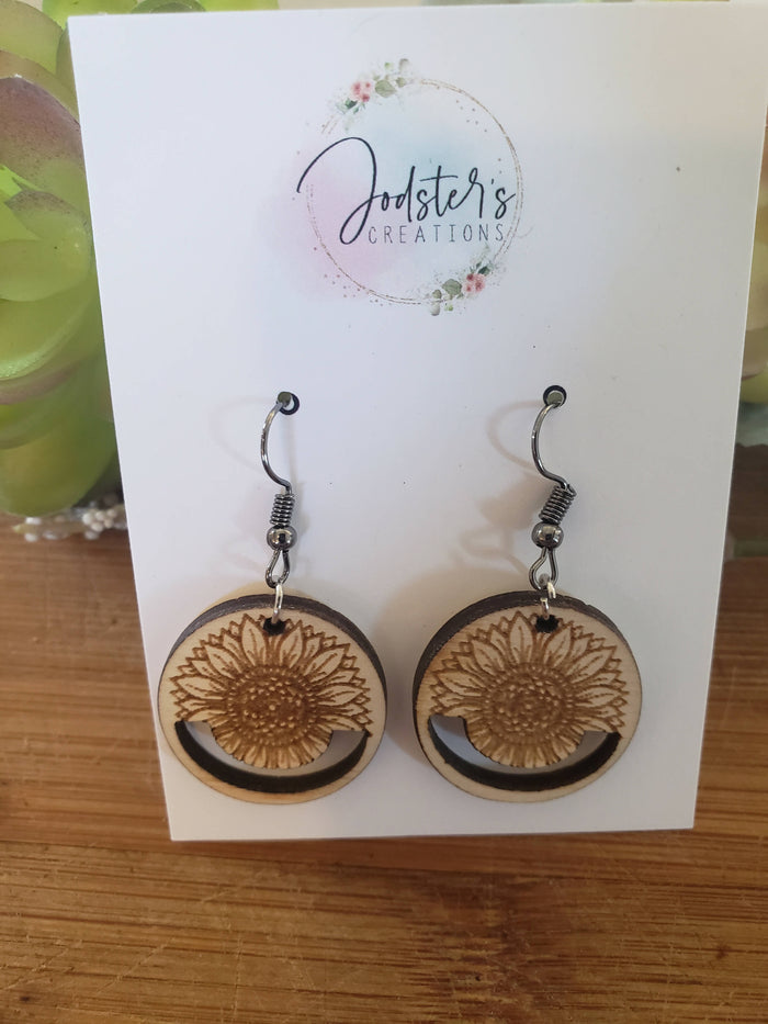 Sunflower wooden earrings