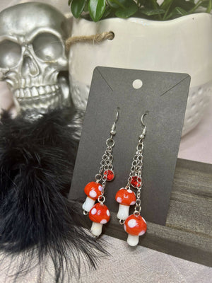 Red Rhinestone Mushroom Dangle Earrings