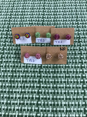 Small glitter ball earrings assorted colours