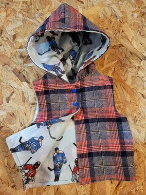 Vintage Wool Hooded Vest With Hockey Flannel Lining. Size 2/3 years