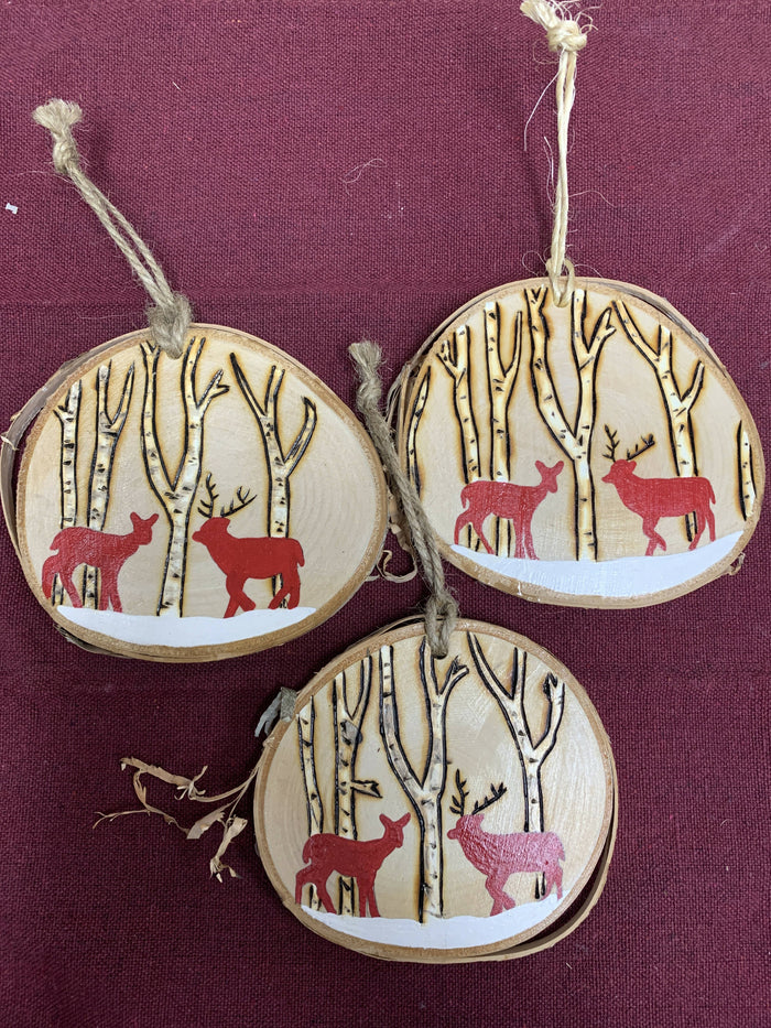 Hand painted/wood burnt wood slice Christmas ornament