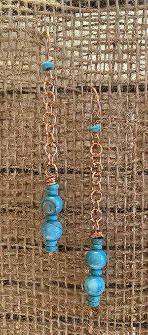 Teal Shell and copper Dangles/by Simply de novo Creations