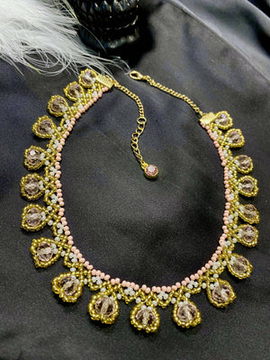 Pink and Gold Beaded Choker Necklace