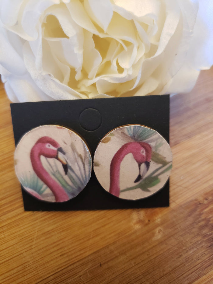 Wooden Flamingo Earrings