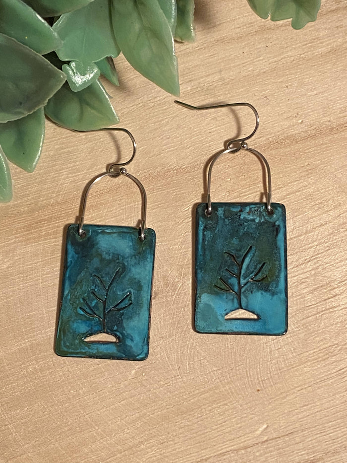 Patinaed Tree copper Earings/by Simply de novo Creations