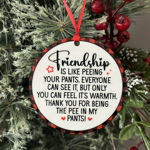 FRIENDSHIP IS LIKE PEEING IN YOUR PANTS CHRISTMAS ORNAMENT