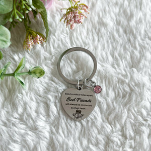 KEYCHAIN - Side by side or miles apart Best Friends will always be connected by heart