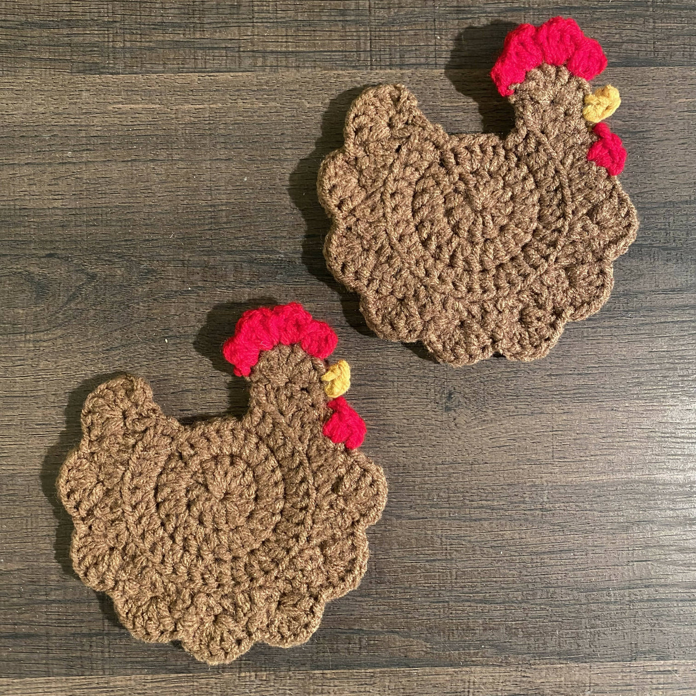 Crochet Chicken Coaster Pair