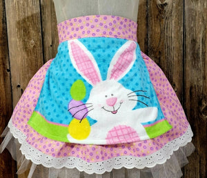 Bunny Apron with Purple Dots. Size 5-8 years