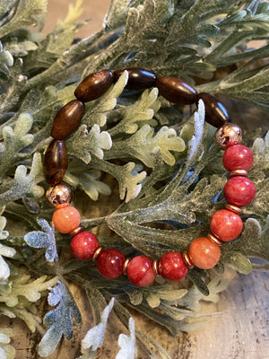 Red Quartzite/Wood & copper Bracelet/by Simply de novo Creations